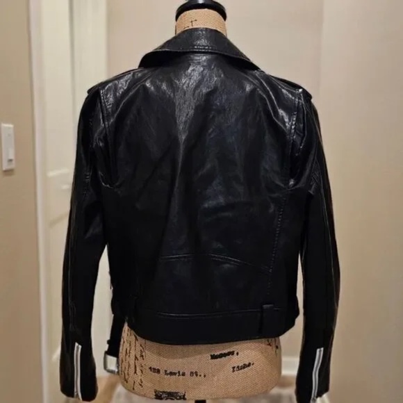 Michael Kors Black Crop Faux Leather Biker Jacket Size Small - Picture 5 of 5